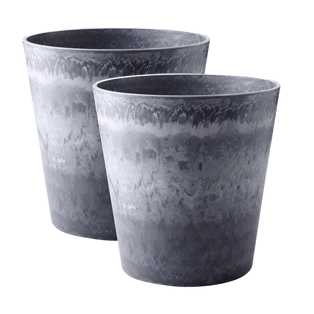 NNEAGS 2X 27cm Weathered Grey Round Resin Plant Flower Pot in Cement Pattern Planter Cachepot for Indoor Home Office-0