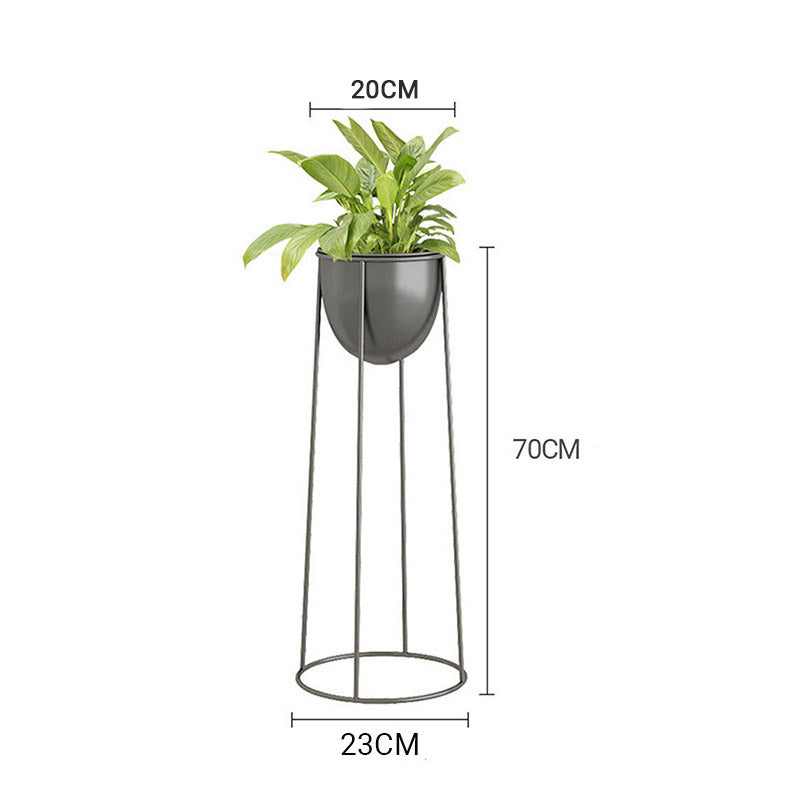 NNEAGS 70cm Round Wire Metal Flower Pot Stand with Black Flowerpot Holder Rack Display-1