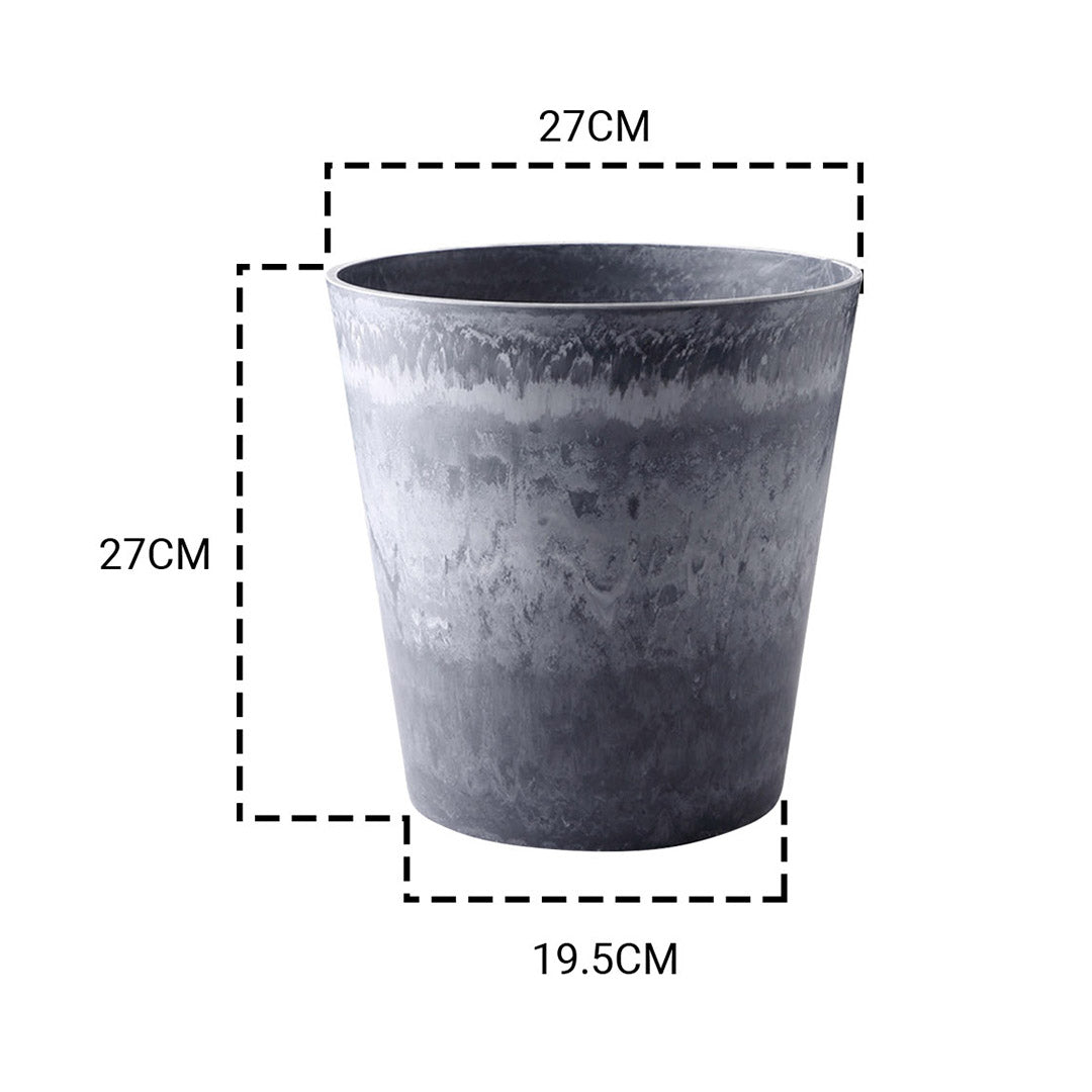 NNEAGS 2X 27cm Weathered Grey Round Resin Plant Flower Pot in Cement Pattern Planter Cachepot for Indoor Home Office-1