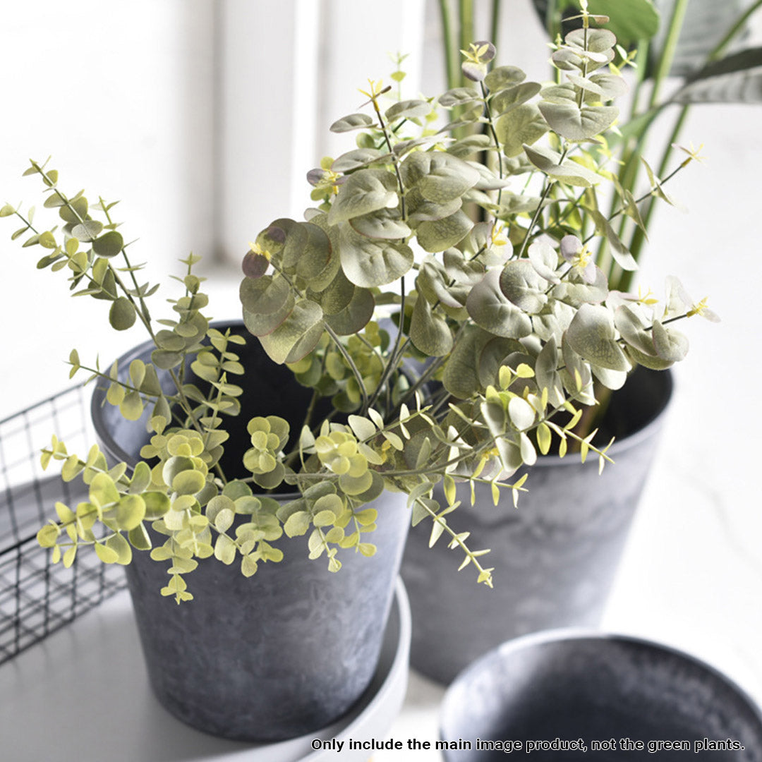 NNEAGS 2X 27cm Weathered Grey Round Resin Plant Flower Pot in Cement Pattern Planter Cachepot for Indoor Home Office-3