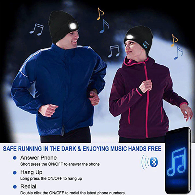 LED Beanie with Bluetooth Headphones - Rechargeable Wireless Music Hat with Built-in Light