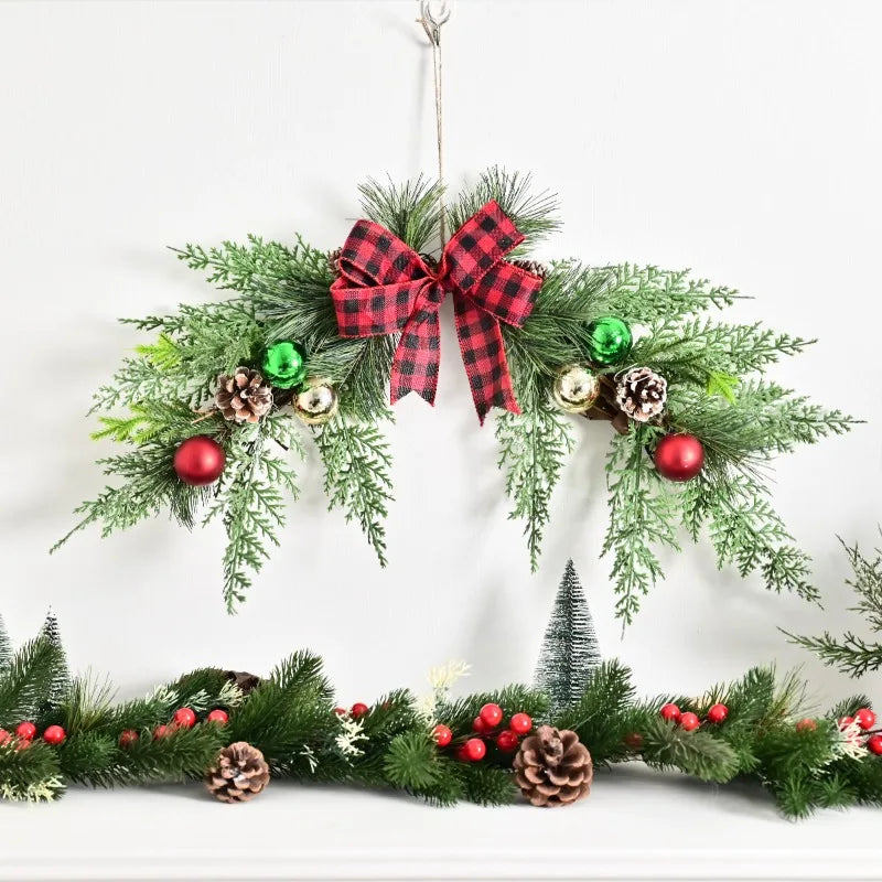 Christmas Wreath Ornament with Pine Leaves and Bow-1