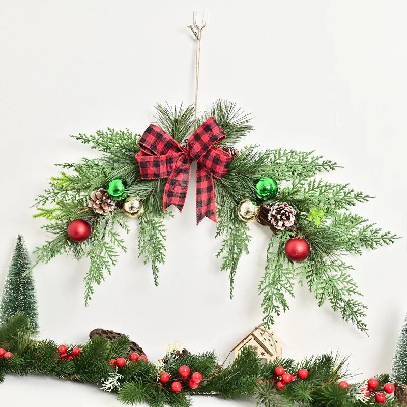 Christmas Wreath Ornament with Pine Leaves and Bow-4