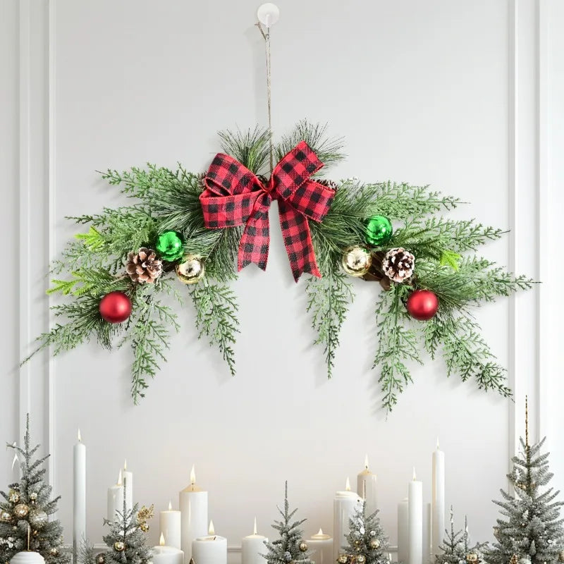 Christmas Wreath Ornament with Pine Leaves and Bow-2