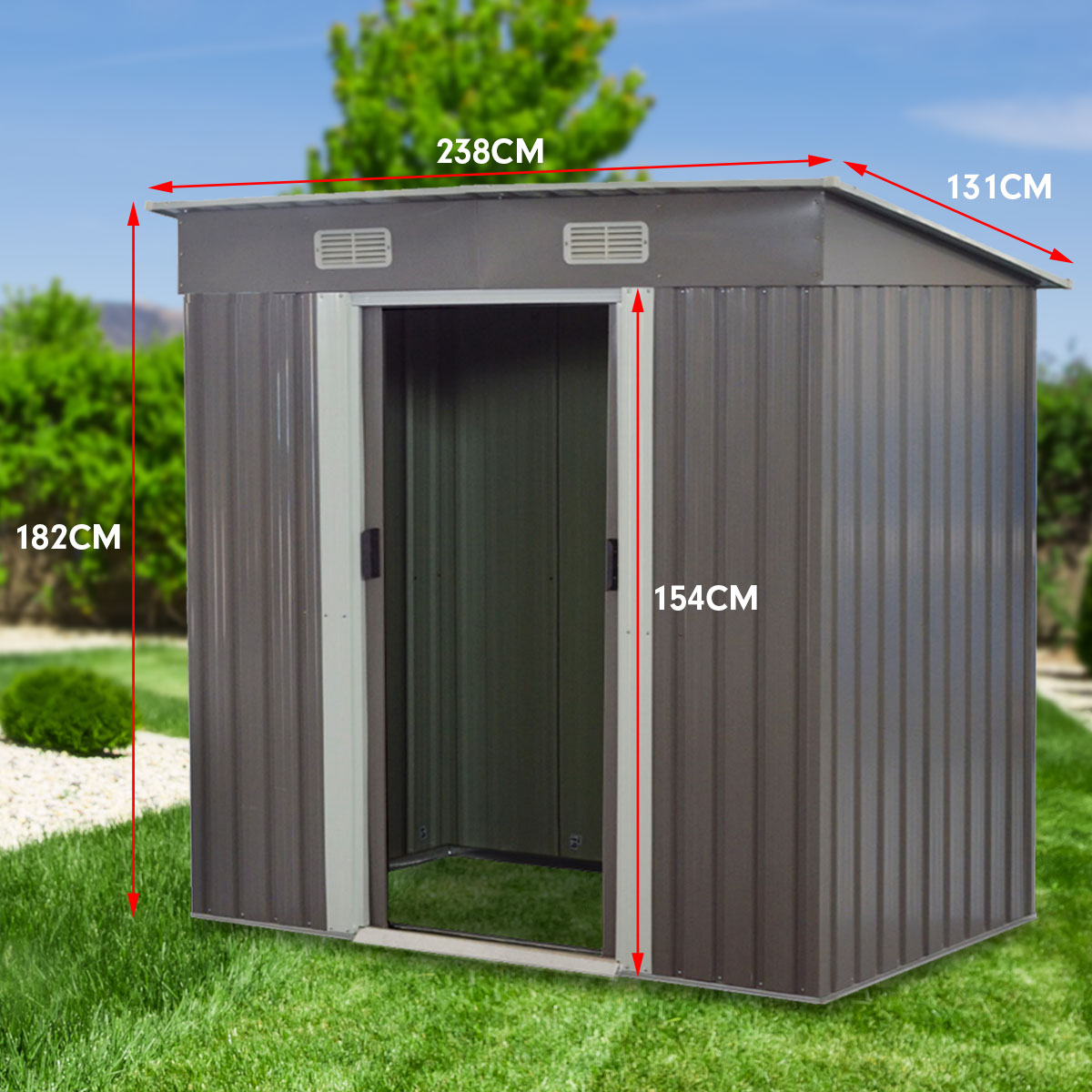 NNEDPE 4ft x 8ft Garden Shed with Base Flat Roof Outdoor Storage - Grey-3