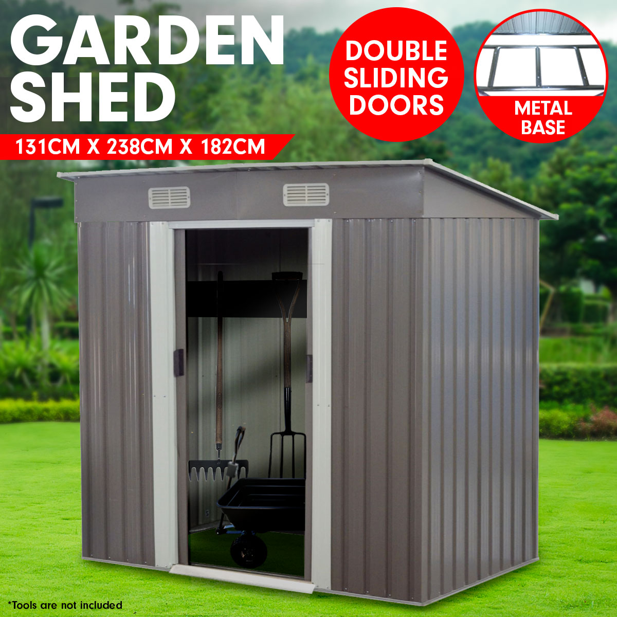 NNEDPE 4ft x 8ft Garden Shed with Base Flat Roof Outdoor Storage - Grey-0