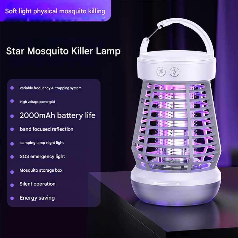 White Rechargeable 3-in-1 Bug Zapper Lantern - Portable UV Mosquito Killer with Camping Light & SOS Mode-0