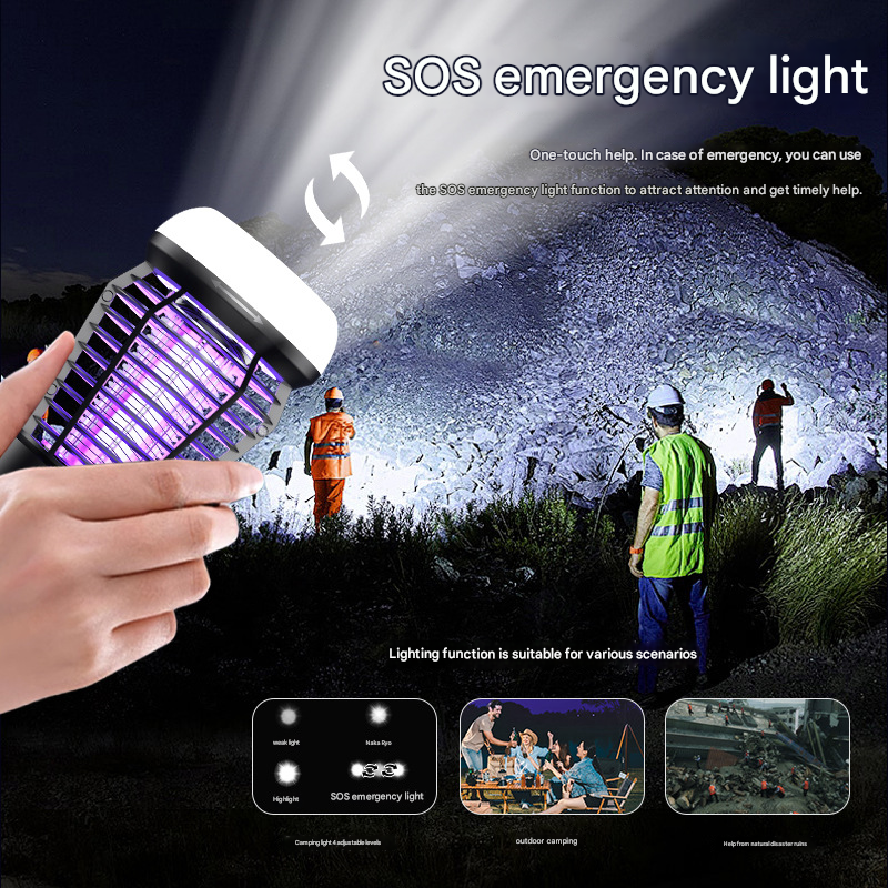 White Rechargeable 3-in-1 Bug Zapper Lantern - Portable UV Mosquito Killer with Camping Light & SOS Mode-2