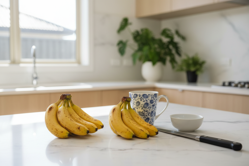 Ceylon Pisang Bananas True Size on Kitchen Bench