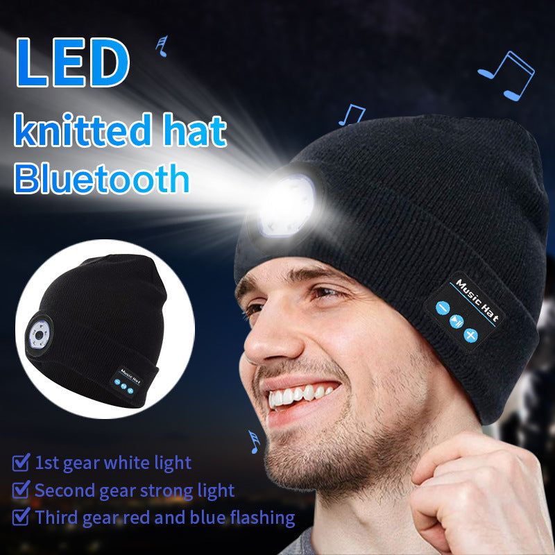 LED Beanie with Bluetooth Headphones - Rechargeable Wireless Music Hat with Built-in Light