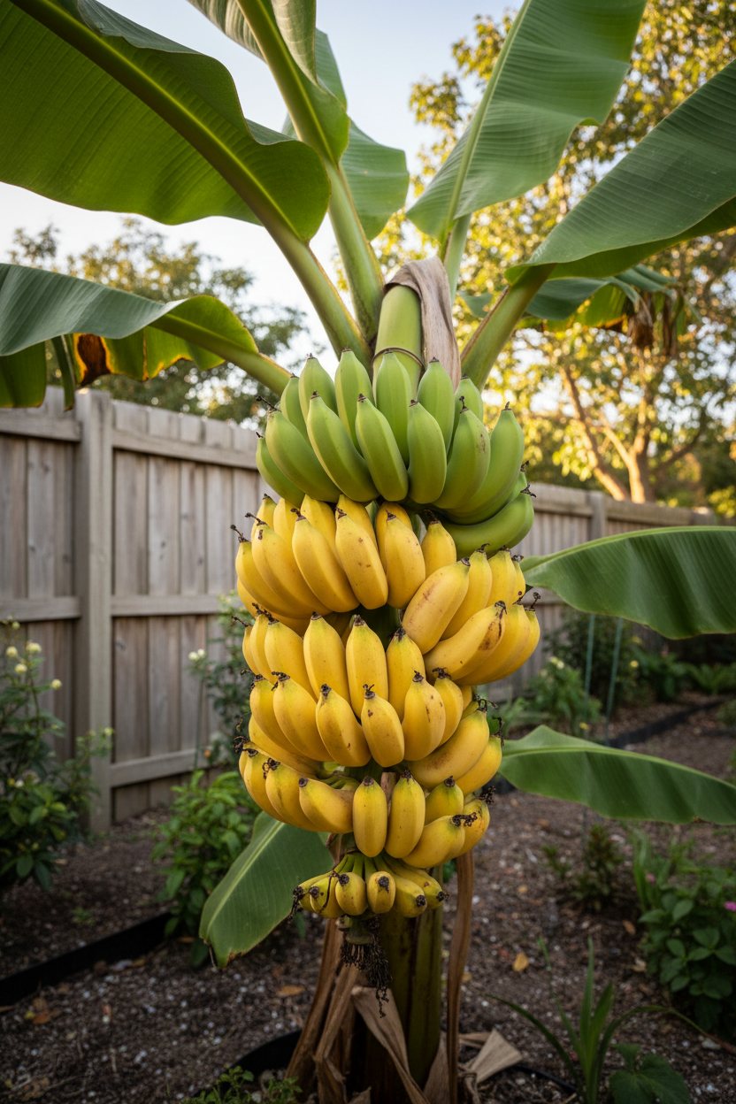 Dwarf Cavendish Banana Bunch in Melbourne Backyard